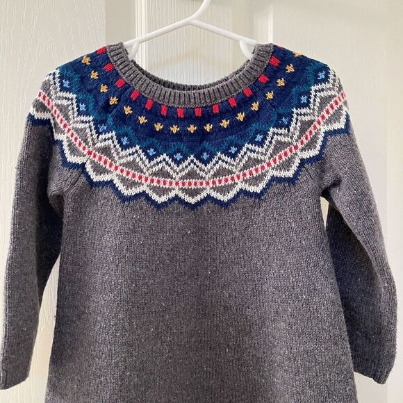 Hanna Andersson Gray Knit Fair Isle Sweater Dress Wool Blend Girls 85 US 2T NWT - Picture 2 of 9